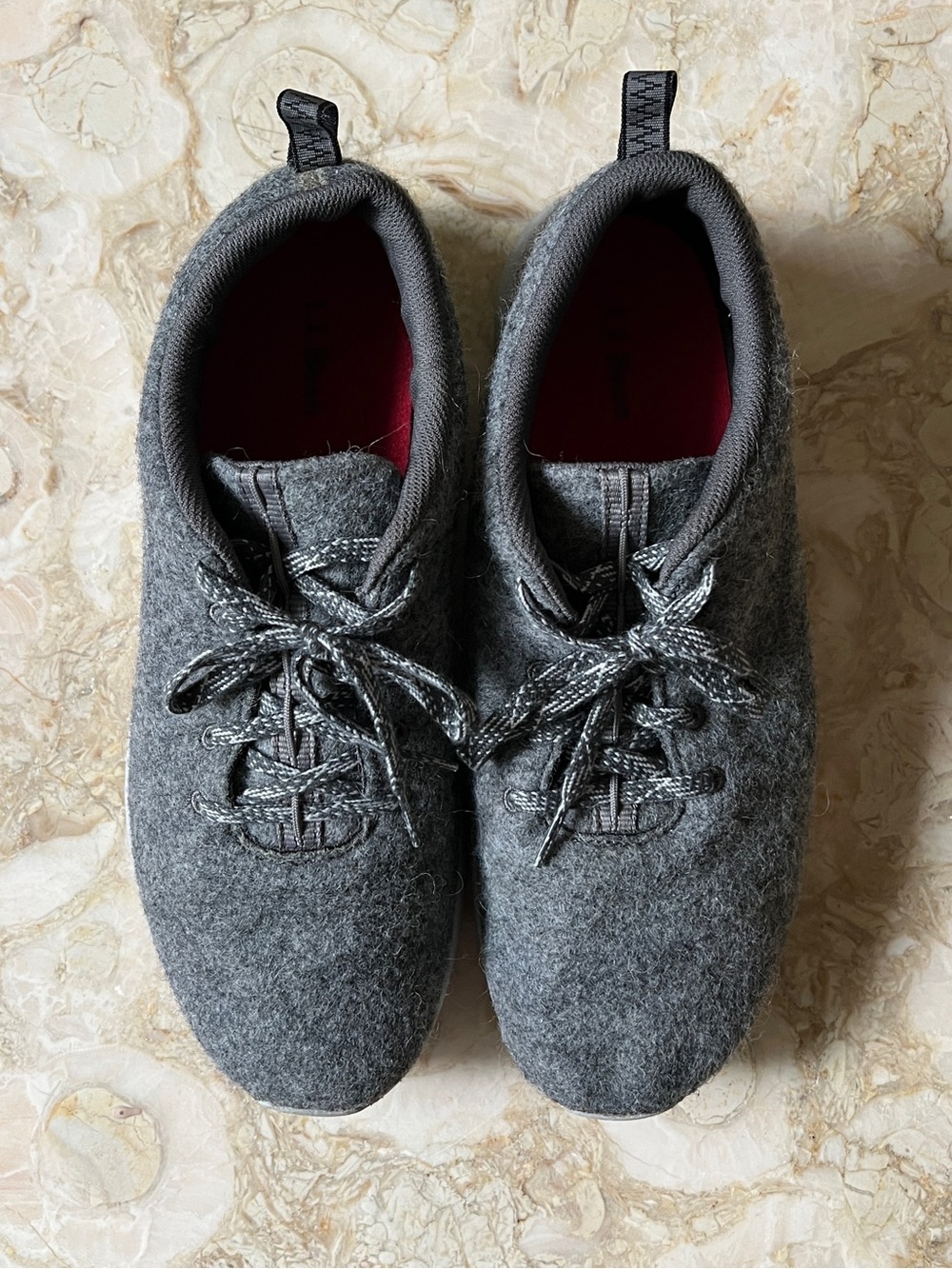 L.L. Bean Women's Ash Gray Wool Lace-Up Sneakers with Red Interior